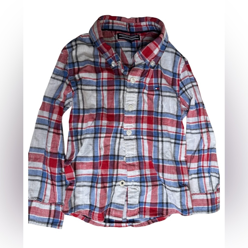 Tommy Hilfiger Kids Red and Blue Plaid Button Down Shirt
